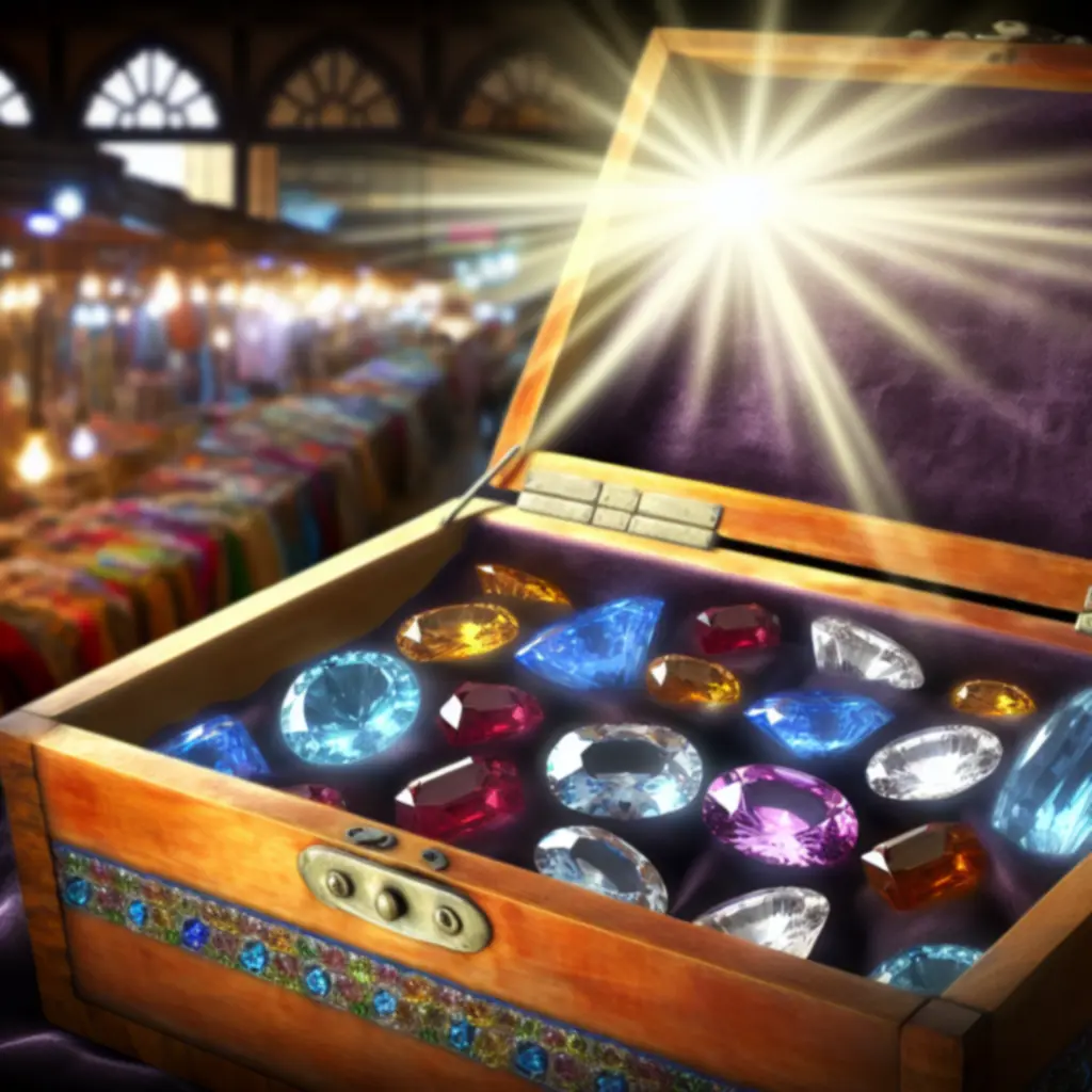 Skrzynia z klejnotami: szafiry, rubiny, topazy