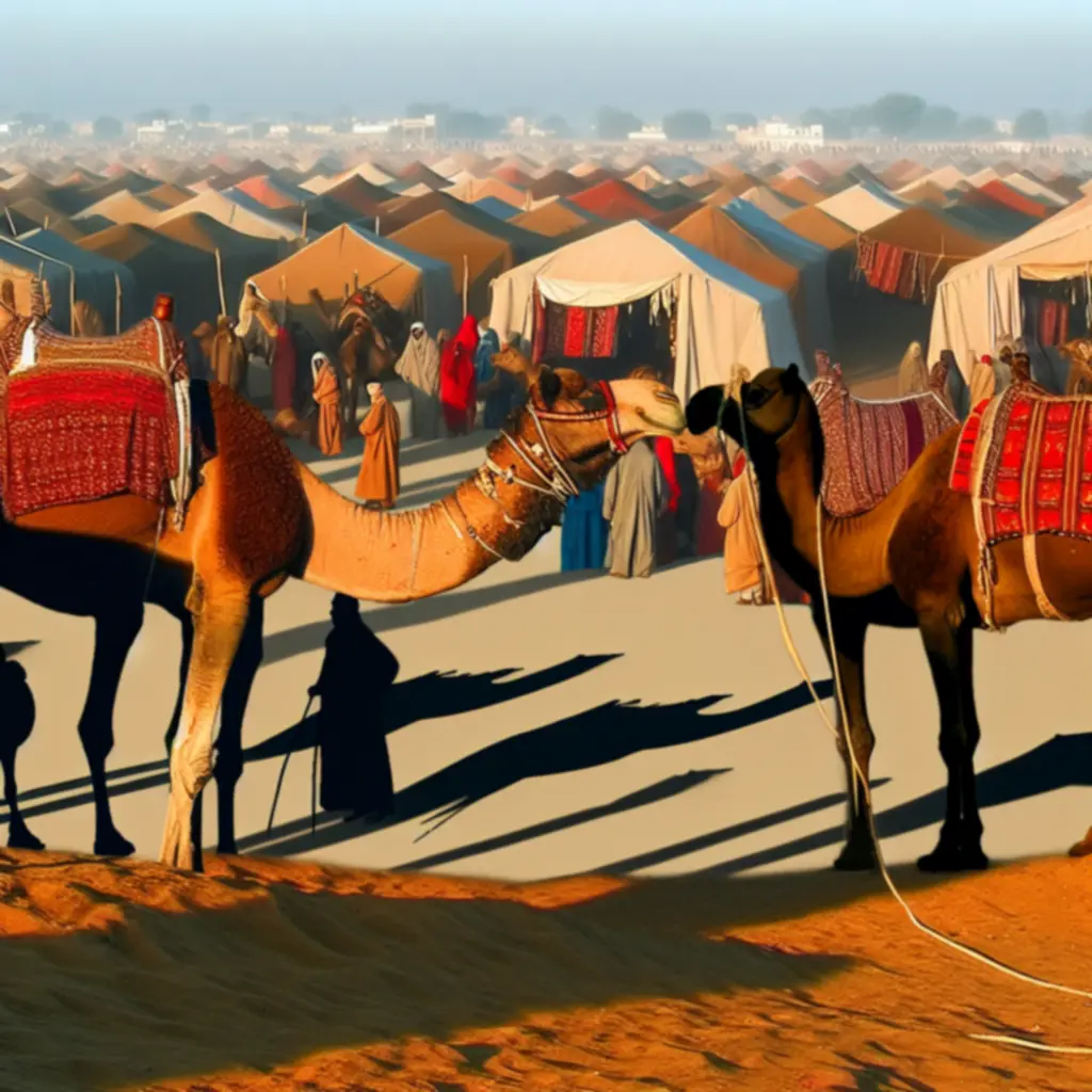 Targ wielbłądów i mułów na skraju bazaru