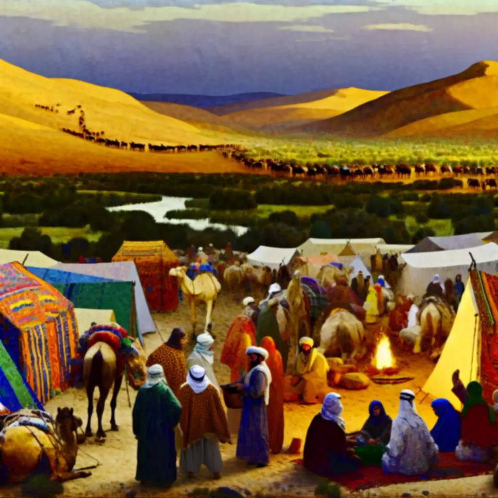 Panorama traktu karawan przez wyżyny i oazy